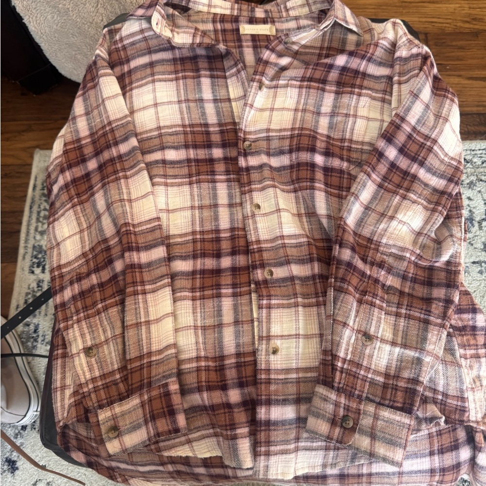 Altar'd State Pink and Brown Plaid Shirt